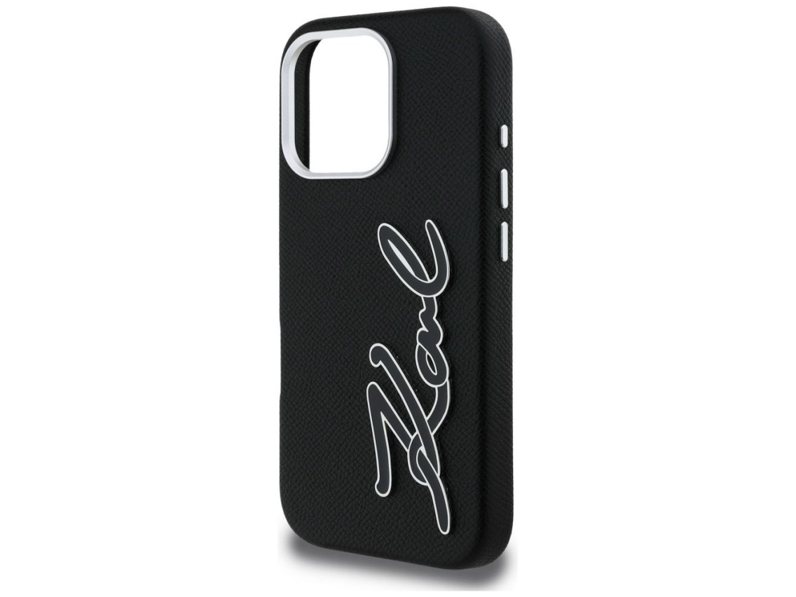 Karl Lagerfeld FW Grained Signature Logo iPhone 16 Pro Case - Black