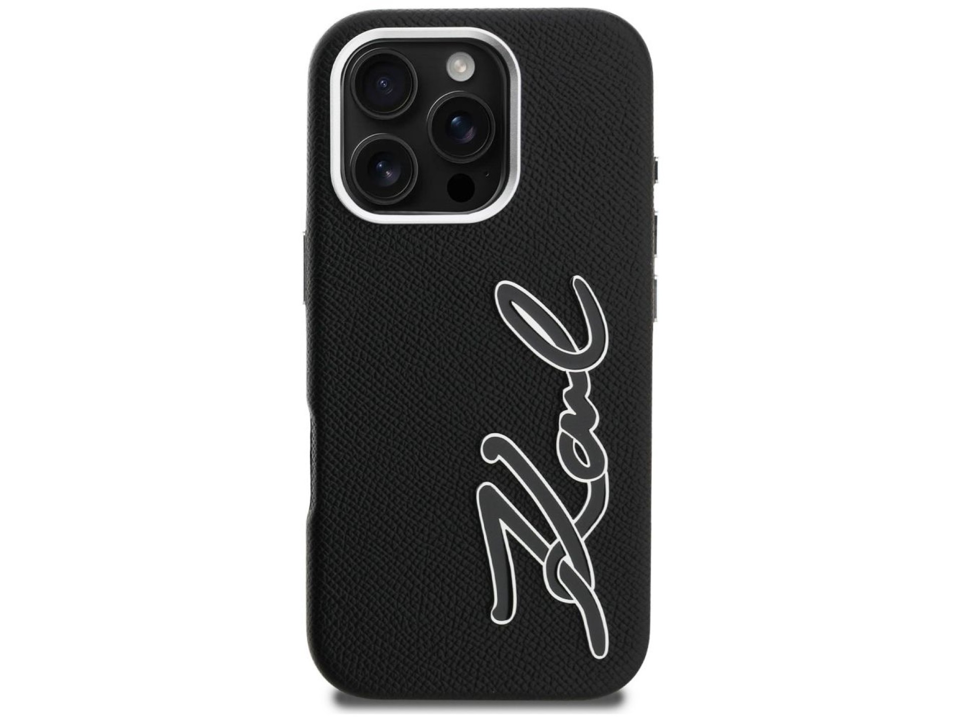 Karl Lagerfeld FW Grained Signature Logo Case for iPhone 16 Pro Max - Black