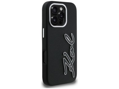 Karl Lagerfeld FW Grained Signature Logo iPhone 16 Pro Case - Black Karl Lagerfeld FW Grained Signature Logo iPhone 16 Pro Case - Black