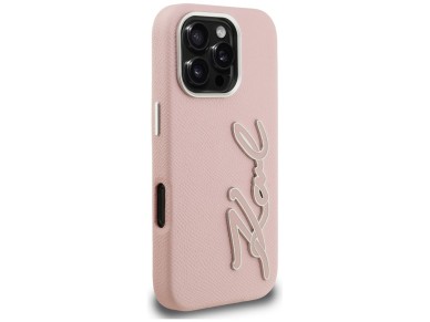 Karl Lagerfeld FW Grained Signature Logo iPhone 16 Pro Max Case - Pink