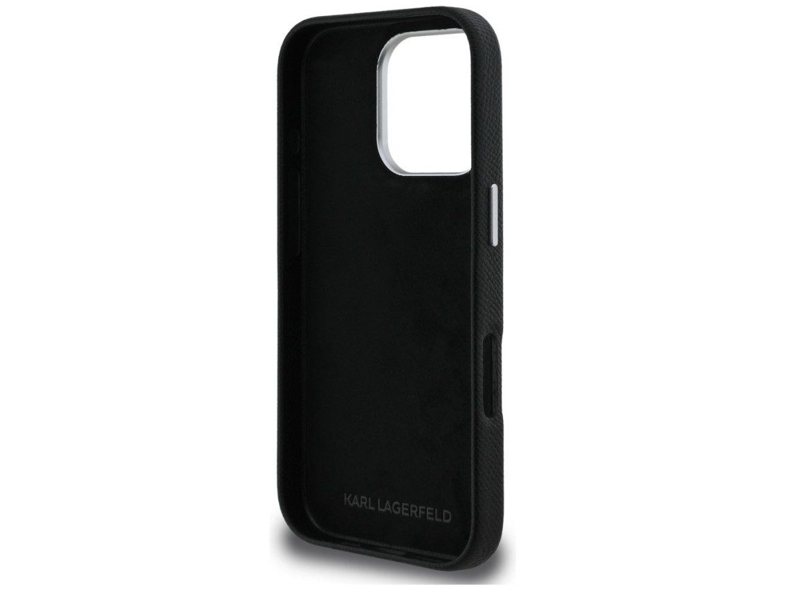 Karl Lagerfeld FW Grained Signature Logo iPhone 16 Pro Case - Black