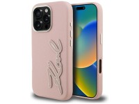 Capa Karl Lagerfeld FW com textura granulada e logo da assinatura para iPhone 16 Pro Max - Rosa Capa Karl Lagerfeld FW com textura granulada e logo da assinatura para iPhone 16 Pro Max - Rosa