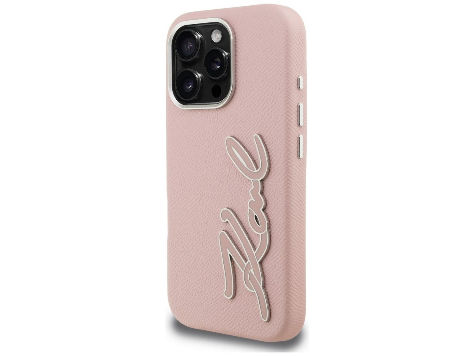 Karl Lagerfeld FW Grained Signature Logo iPhone 16 Pro Case - Pink