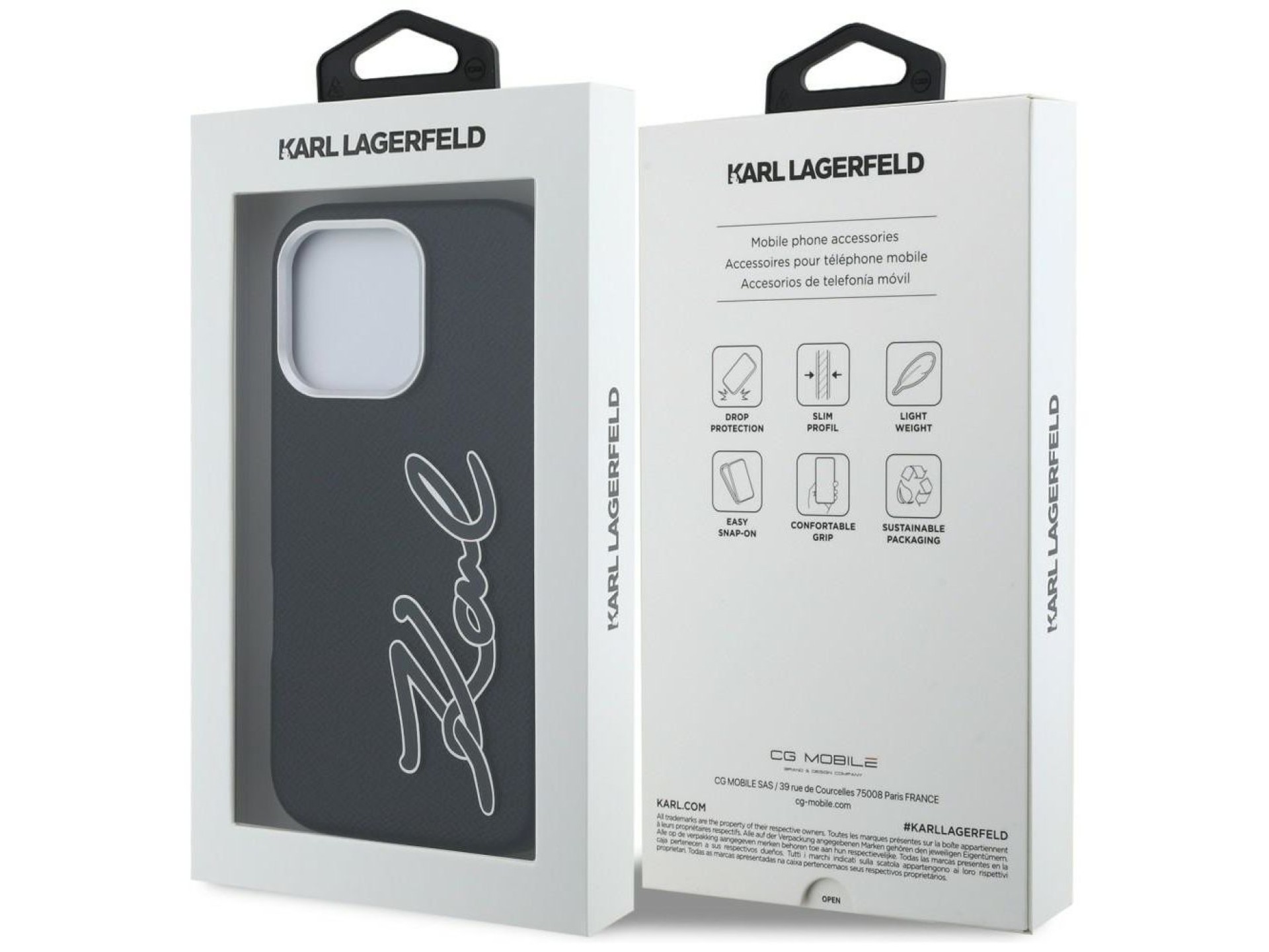 Karl Lagerfeld FW Grained Signature Logo iPhone 16 Pro Case - Black