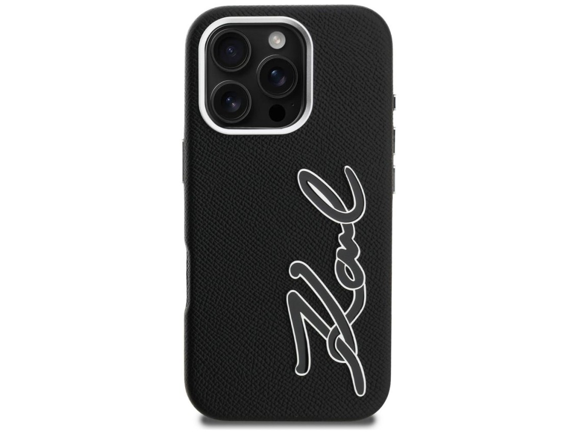 Karl Lagerfeld FW Grained Signature Logo iPhone 16 Pro Case - Black