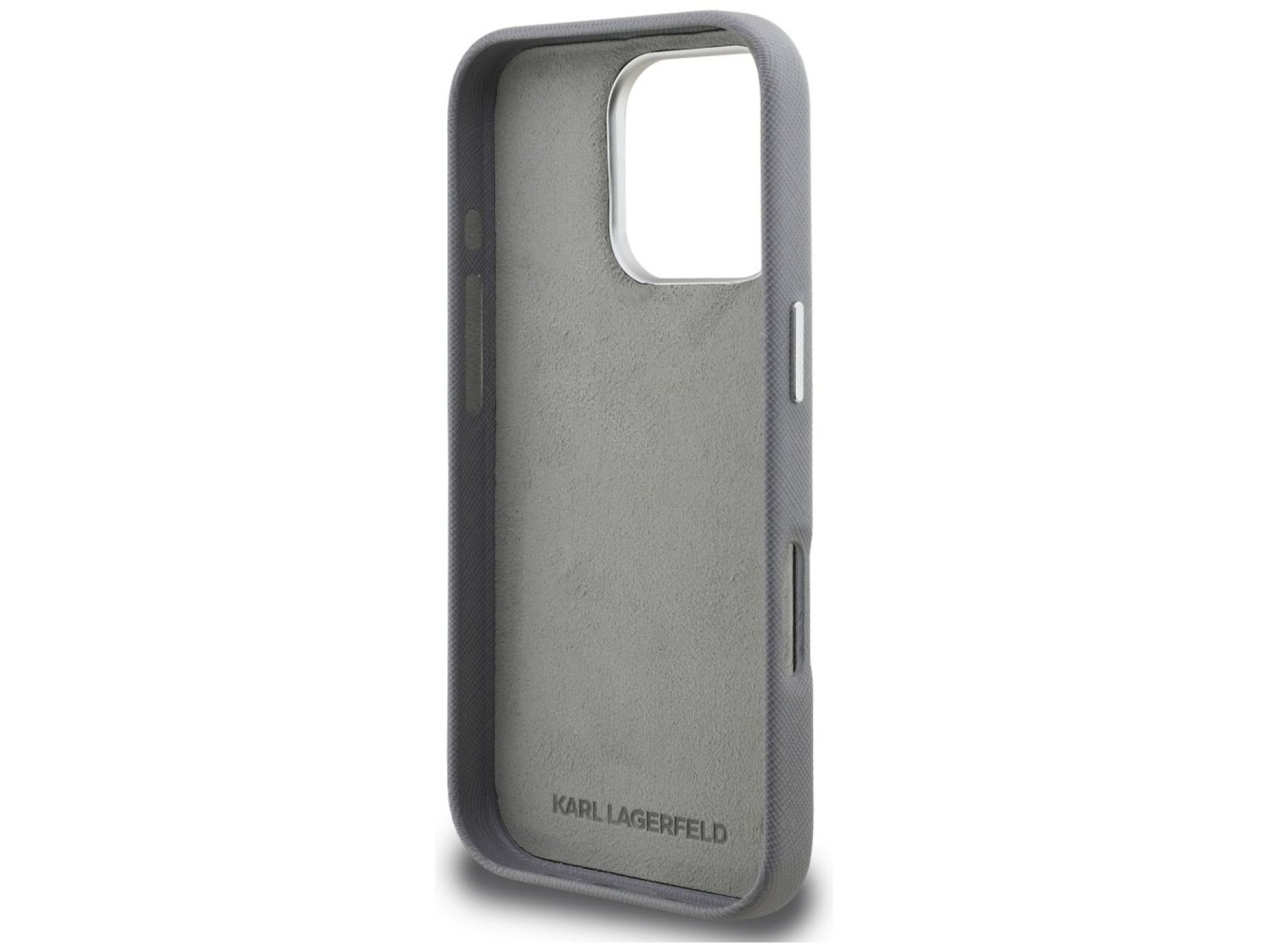 Funda Karl Lagerfeld FW Grained Karl & Choupette Heads Pins para iPhone 16 Pro Max - Gris