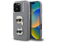 Capa Karl Lagerfeld FW Granulada com Pins das Cabeças de Karl e Choupette para iPhone 16 Pro - Cinza Capa Karl Lagerfeld FW Granulada com Pins das Cabeças de Karl e Choupette para iPhone 16 Pro - Cinza