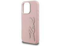 Capa Karl Lagerfeld FW com textura granulada e logo da assinatura para iPhone 16 Pro Max - Rosa