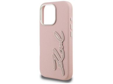 Karl Lagerfeld FW Grained Signature Logo iPhone 16 Pro Max Case - Pink