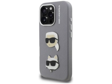 Karl Lagerfeld FW Grained Karl & Choupette Heads Pins Case for iPhone 16 Pro - Gray Karl Lagerfeld FW Grained Karl & Choupette Heads Pins Case for iPhone 16 Pro - Gray