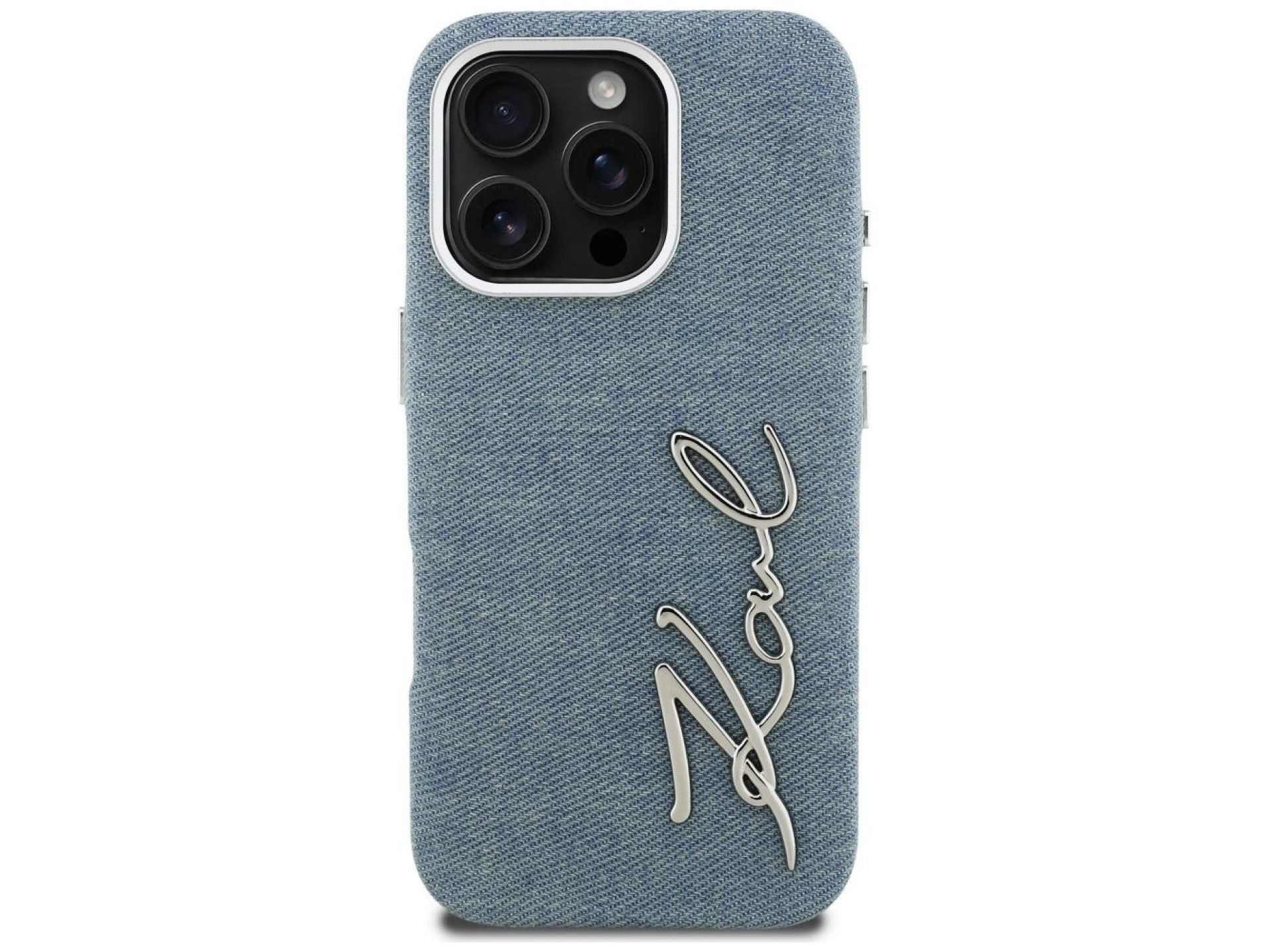 Capa para iPhone 16 Pro com o logotipo da assinatura Karl Lagerfeld FW Jeans - Azul