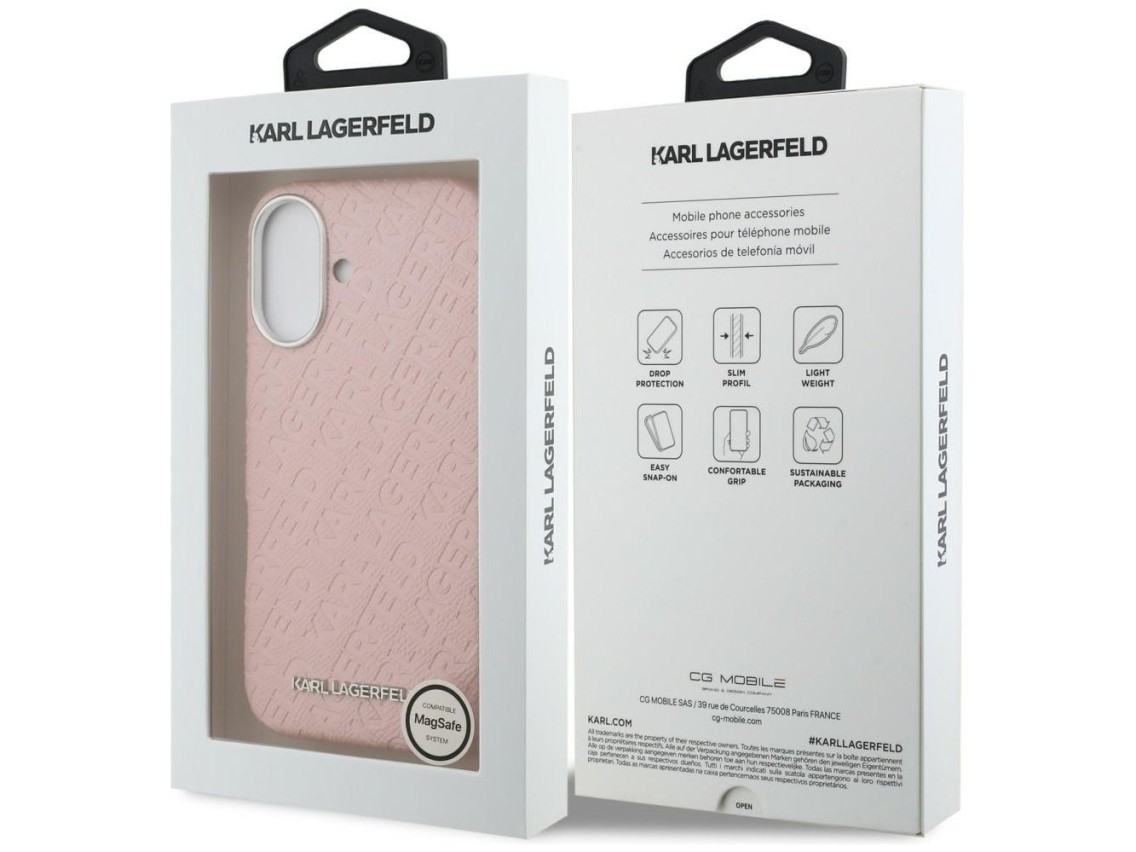 Karl Lagerfeld FW Stamped Karl MagSafe iPhone 16 Case - Pink