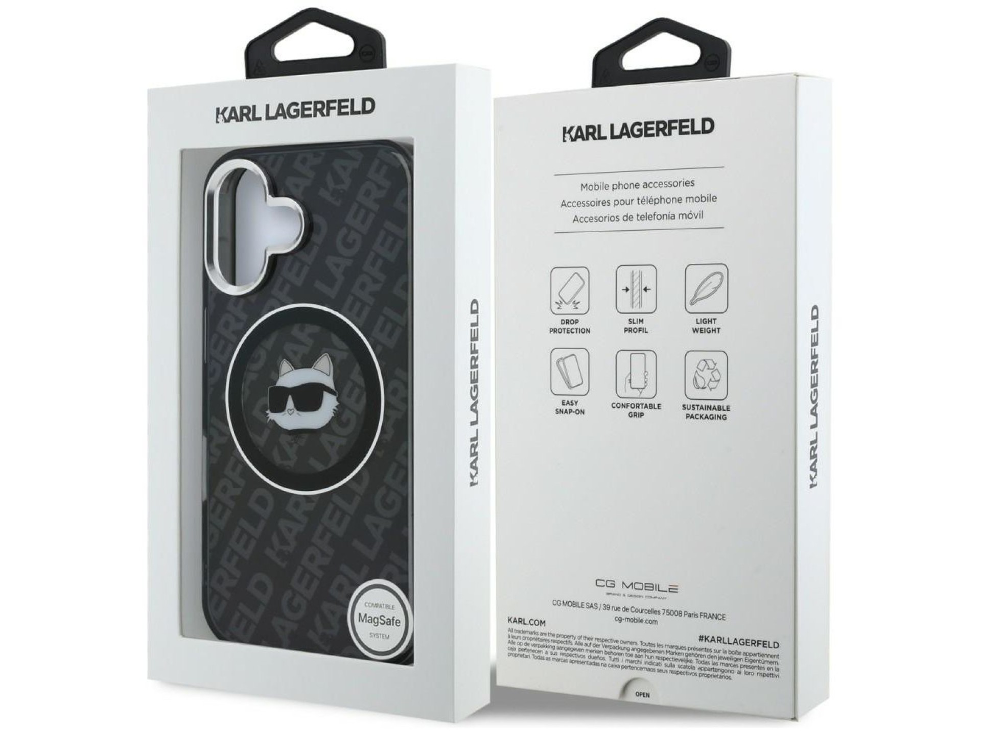 Capa MagSafe Karl Lagerfeld IML Choupette Head Logo para iPhone 16 - Preta
