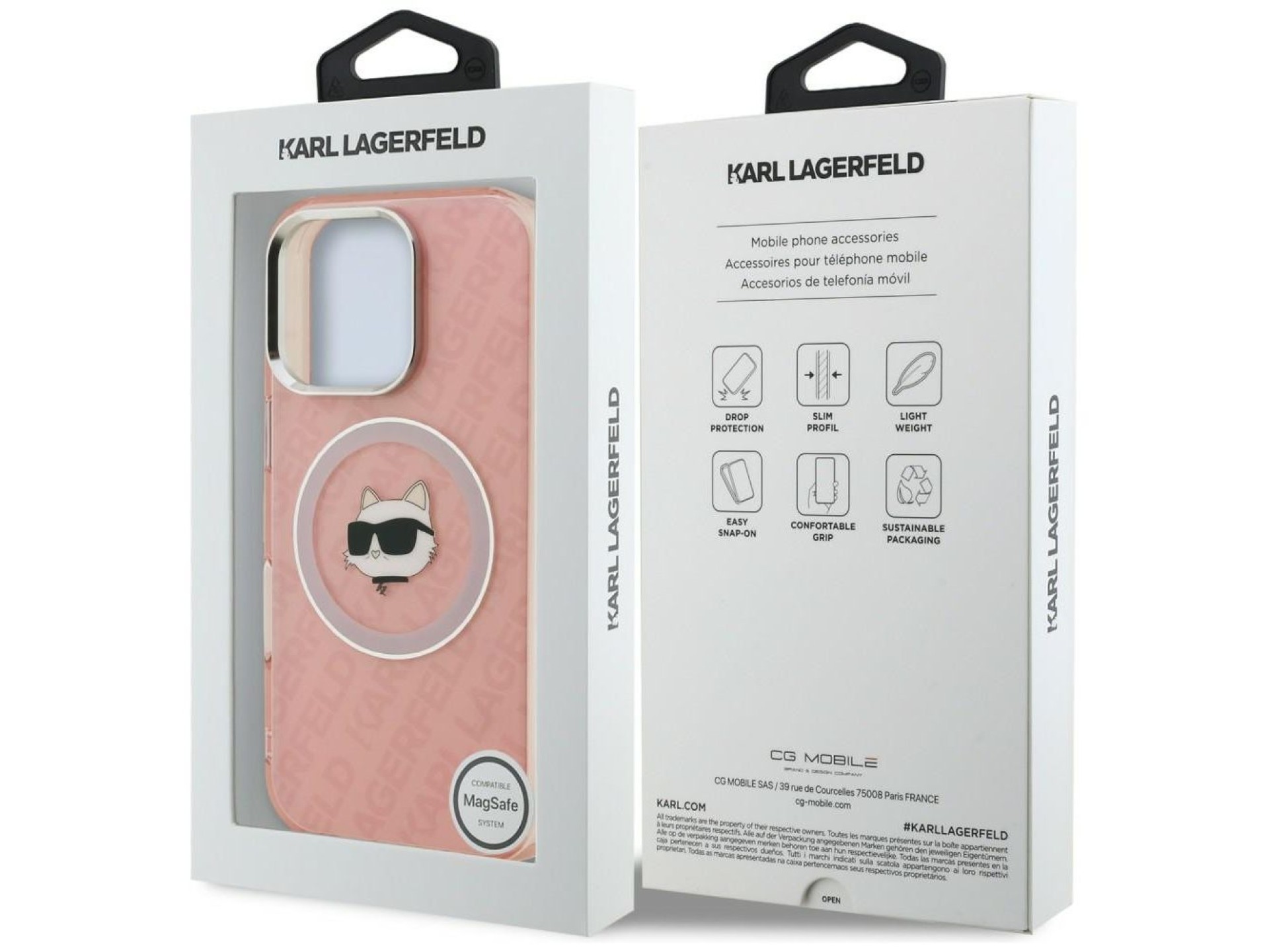 Capa MagSafe Karl Lagerfeld IML Choupette Head Logo para iPhone 16 Pro Max - Rosa