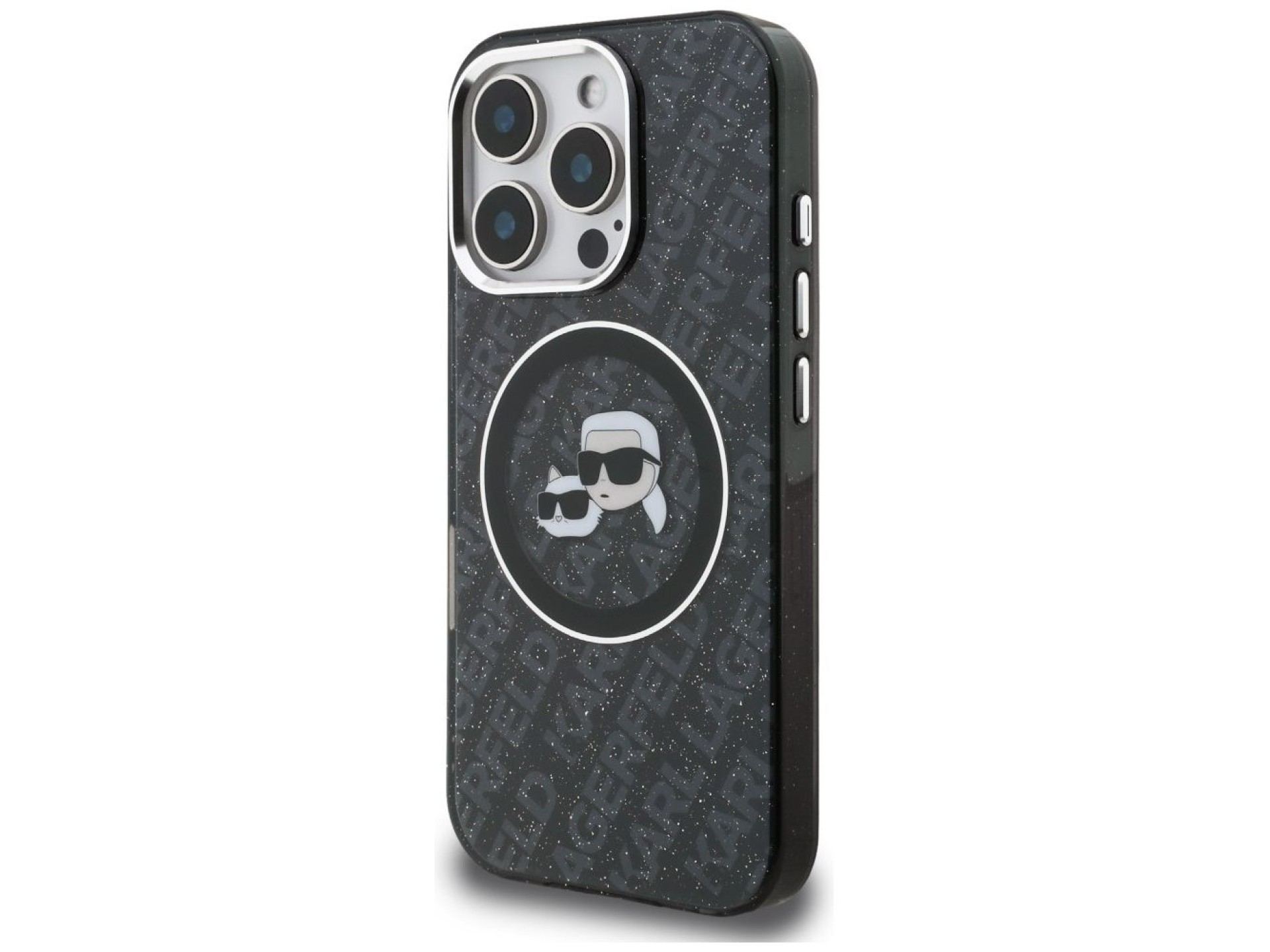 Funda MagSafe Karl Lagerfeld IML Glitter Karl & Choupette Heads para iPhone 16 Pro Max - Negra