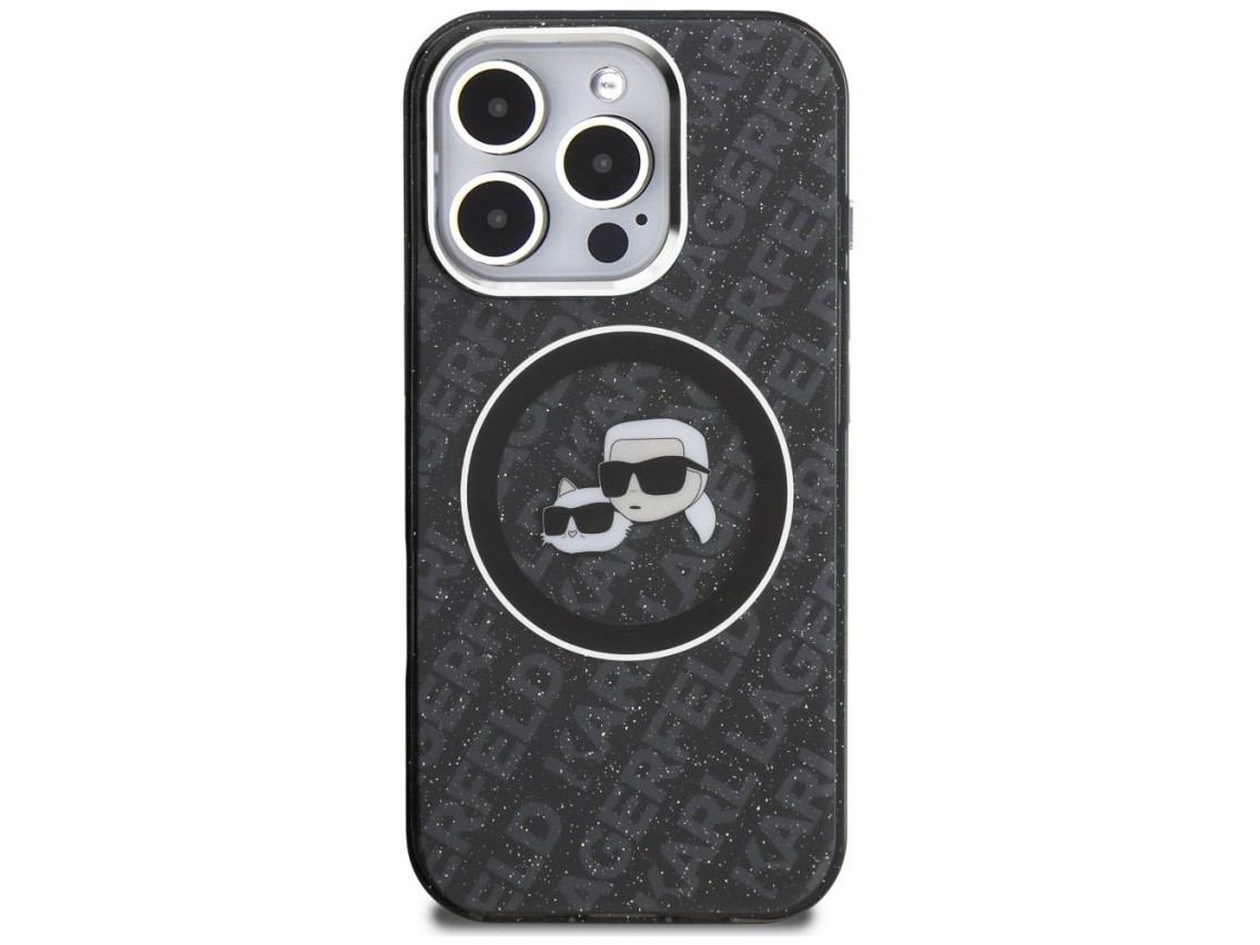 Funda MagSafe Karl Lagerfeld IML Glitter Karl & Choupette Heads para iPhone 16 Pro - Negra