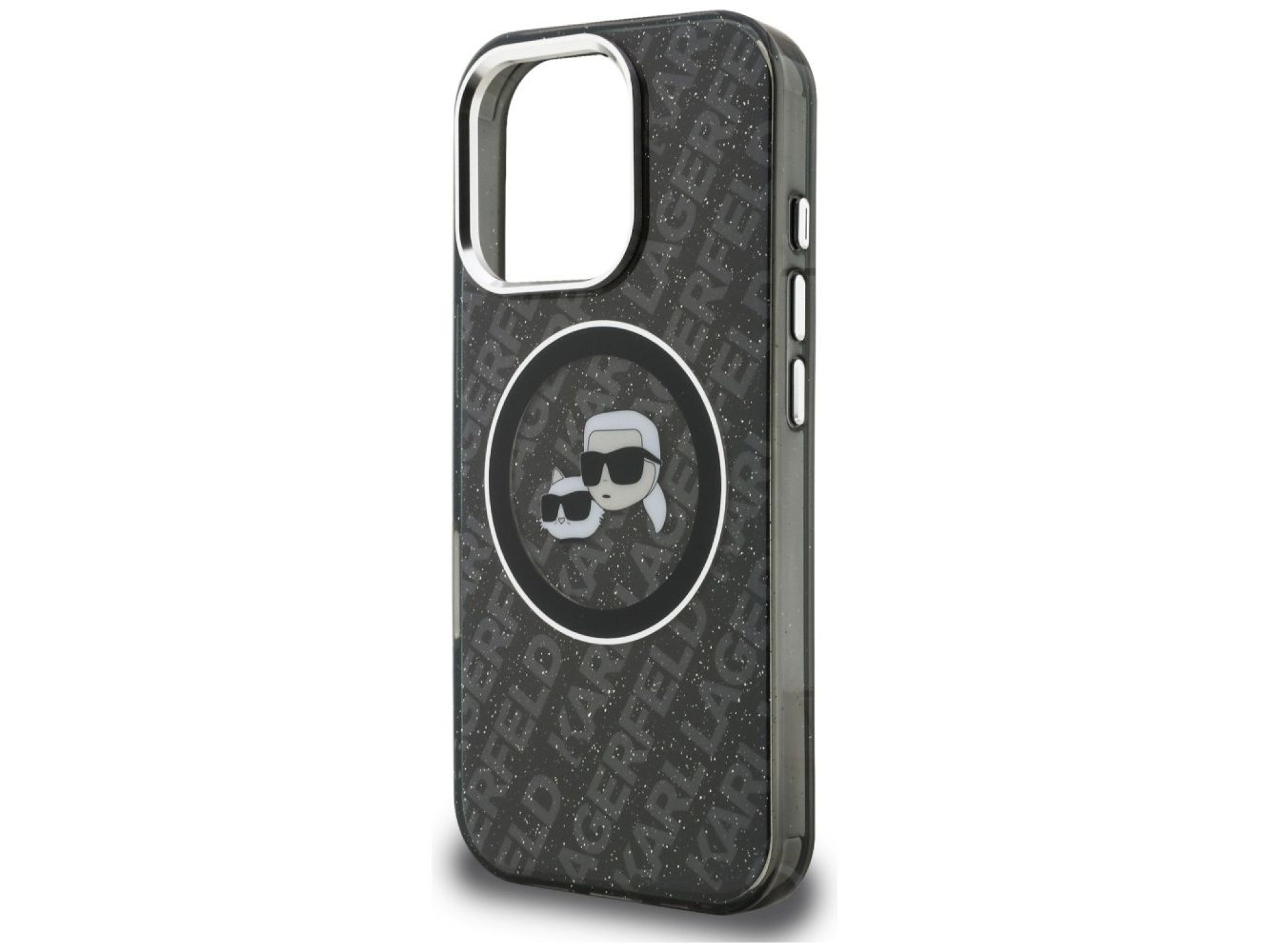 Funda MagSafe Karl Lagerfeld IML Glitter Karl & Choupette Heads para iPhone 16 Pro Max - Negra
