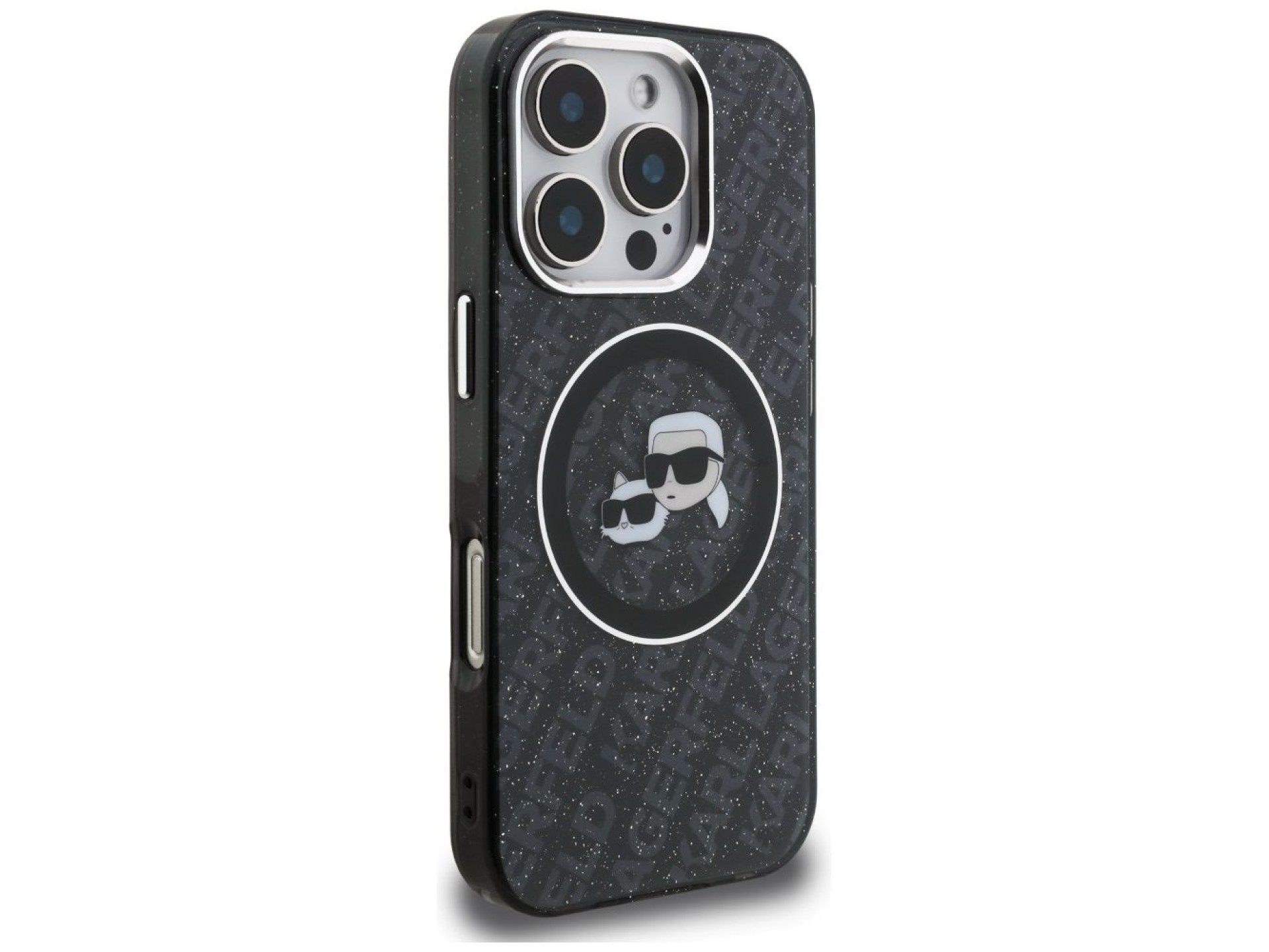 Funda MagSafe Karl Lagerfeld IML Glitter Karl & Choupette Heads para iPhone 16 Pro Max - Negra