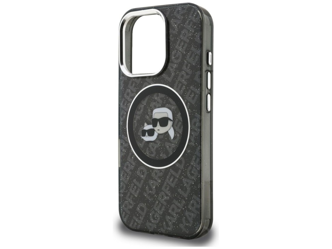 Funda MagSafe Karl Lagerfeld IML Glitter Karl & Choupette Heads para iPhone 16 Pro - Negra