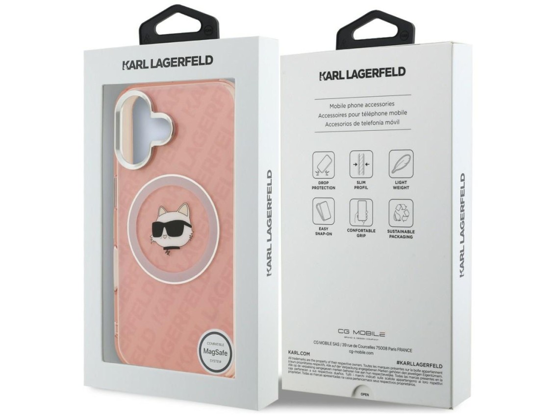 Karl Lagerfeld IML Choupette Head Logo MagSafe iPhone 16 Case - Pink