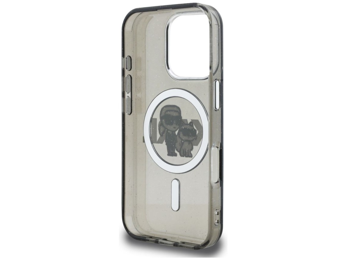 Funda MagSafe Karl Lagerfeld IML Glitter Karl & Choupette Sketch Logo para iPhone 16 Pro - Negra