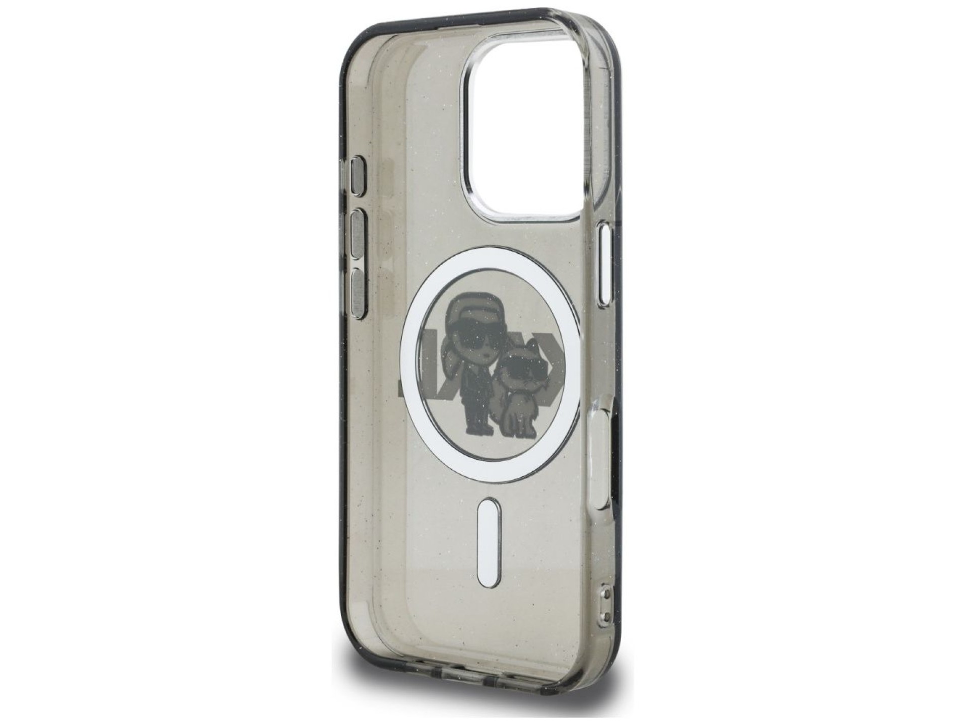 Karl Lagerfeld IML Glitter Karl & Choupette Sketch Logo MagSafe Case for iPhone 16 Pro - Black