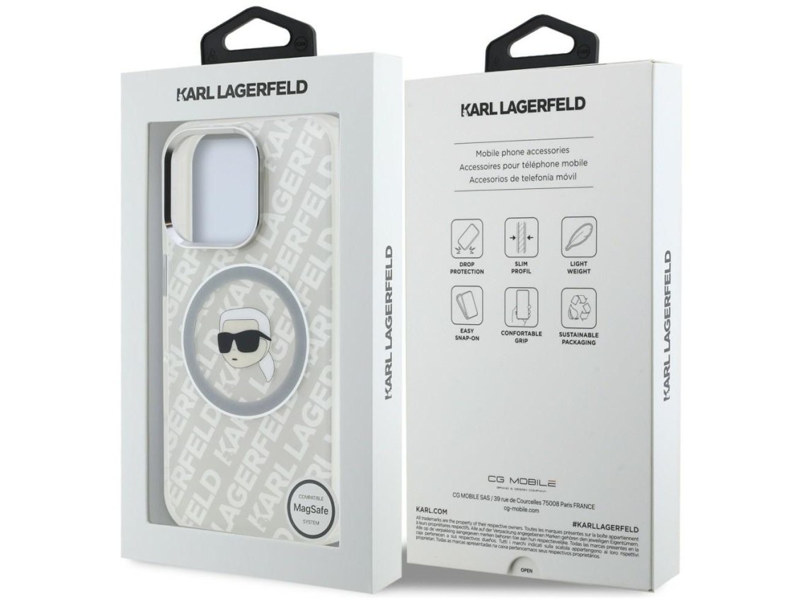Funda Karl Lagerfeld IML con logo Karl Head MagSafe para iPhone 16 Pro Max - Gris