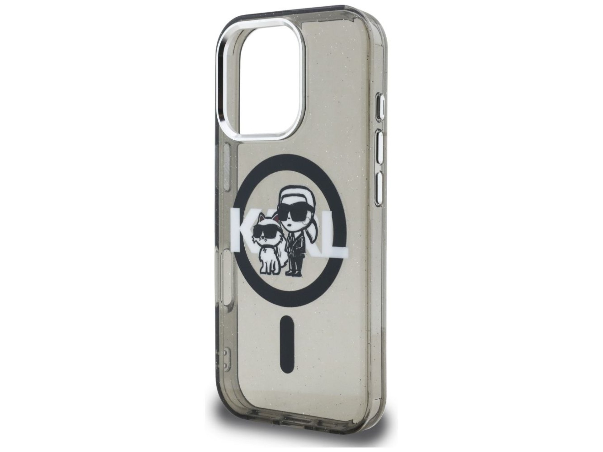 Karl Lagerfeld IML Glitter Karl & Choupette Sketch Logo MagSafe Case for iPhone 16 Pro - Black