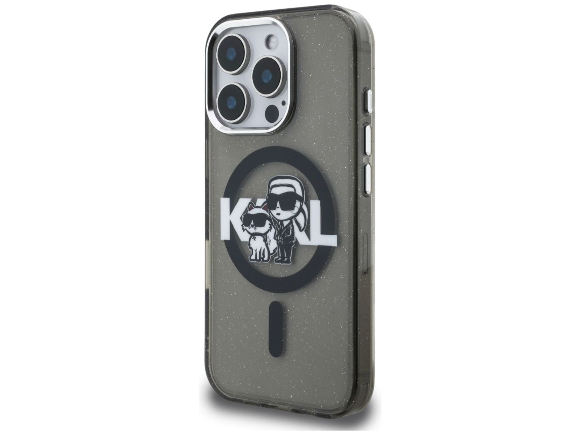 Karl Lagerfeld IML Glitter Karl & Choupette Sketch Logo MagSafe Case for iPhone 16 Pro Max - Black