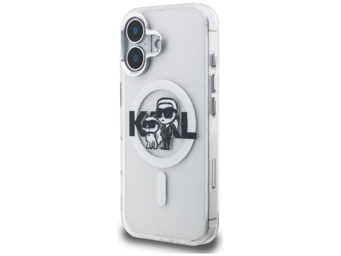 Funda MagSafe Karl Lagerfeld IML Glitter Karl & Choupette Sketch Logo para iPhone 16 - Transparente