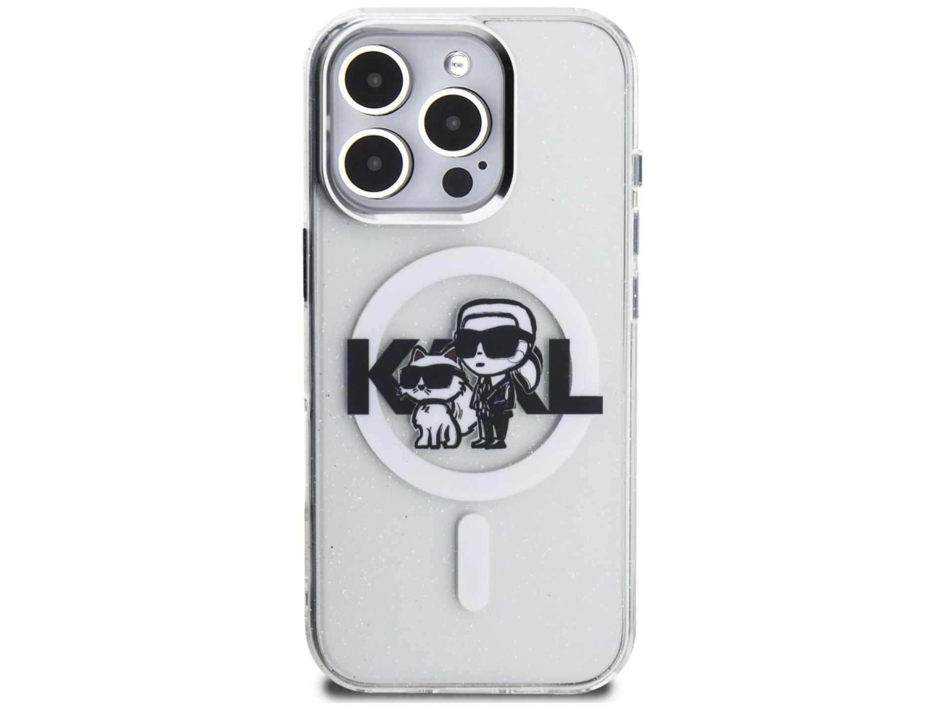 Funda MagSafe Karl Lagerfeld IML Glitter Karl & Choupette Sketch Logo para iPhone 16 Pro Max - Trans