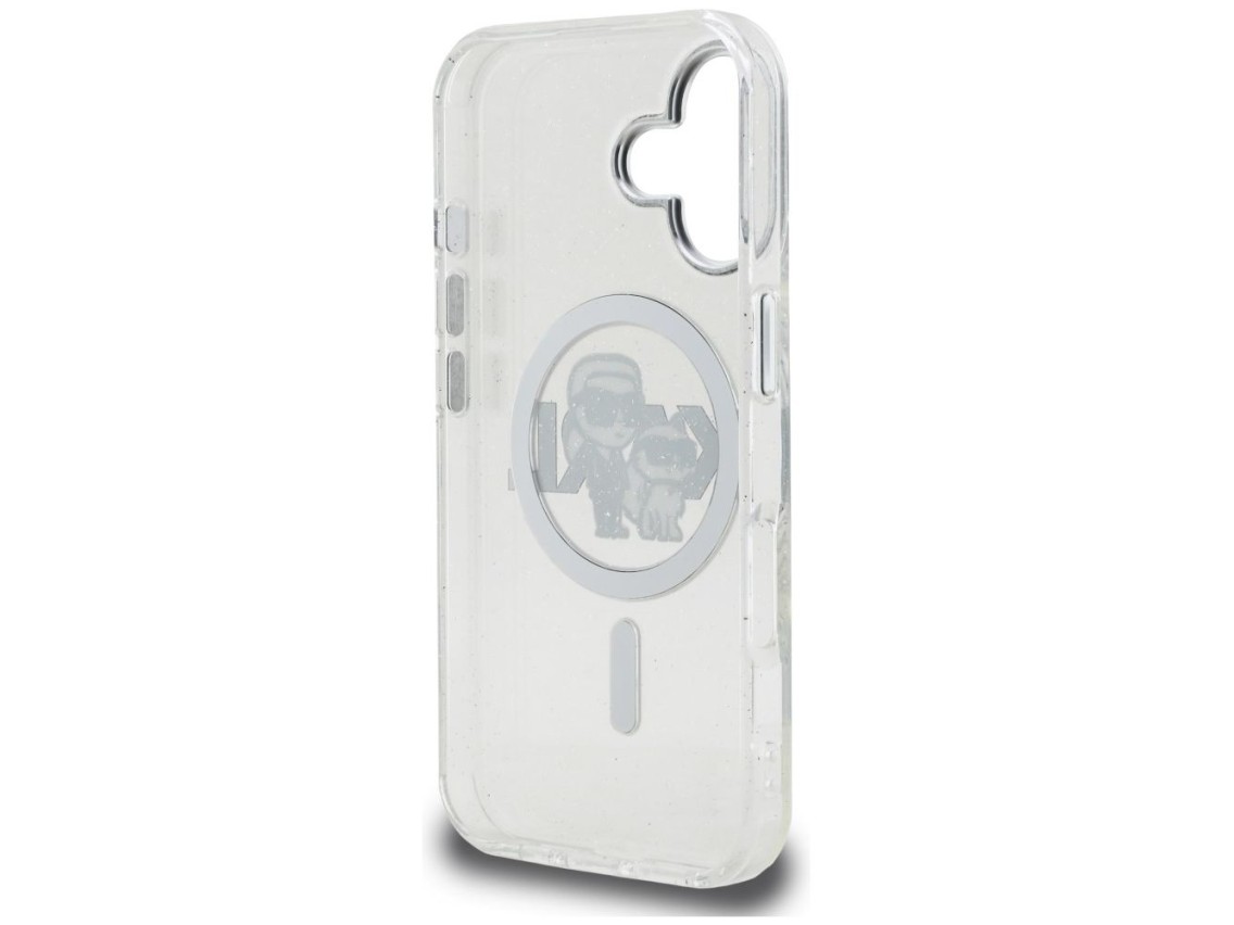 Funda MagSafe Karl Lagerfeld IML Glitter Karl & Choupette Sketch Logo para iPhone 16 - Transparente
