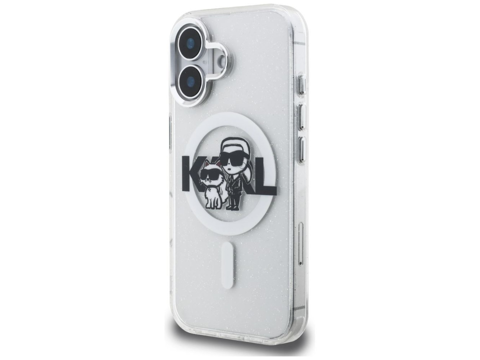 Funda MagSafe Karl Lagerfeld IML Glitter Karl & Choupette Sketch Logo para iPhone 16 - Transparente
