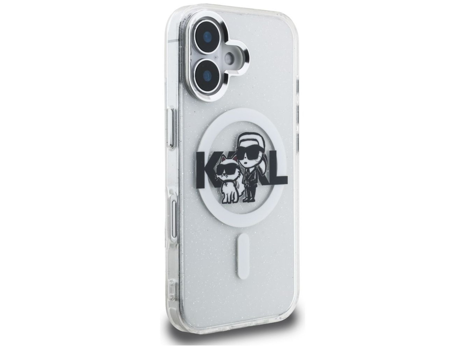 Funda MagSafe Karl Lagerfeld IML Glitter Karl & Choupette Sketch Logo para iPhone 16 - Transparente