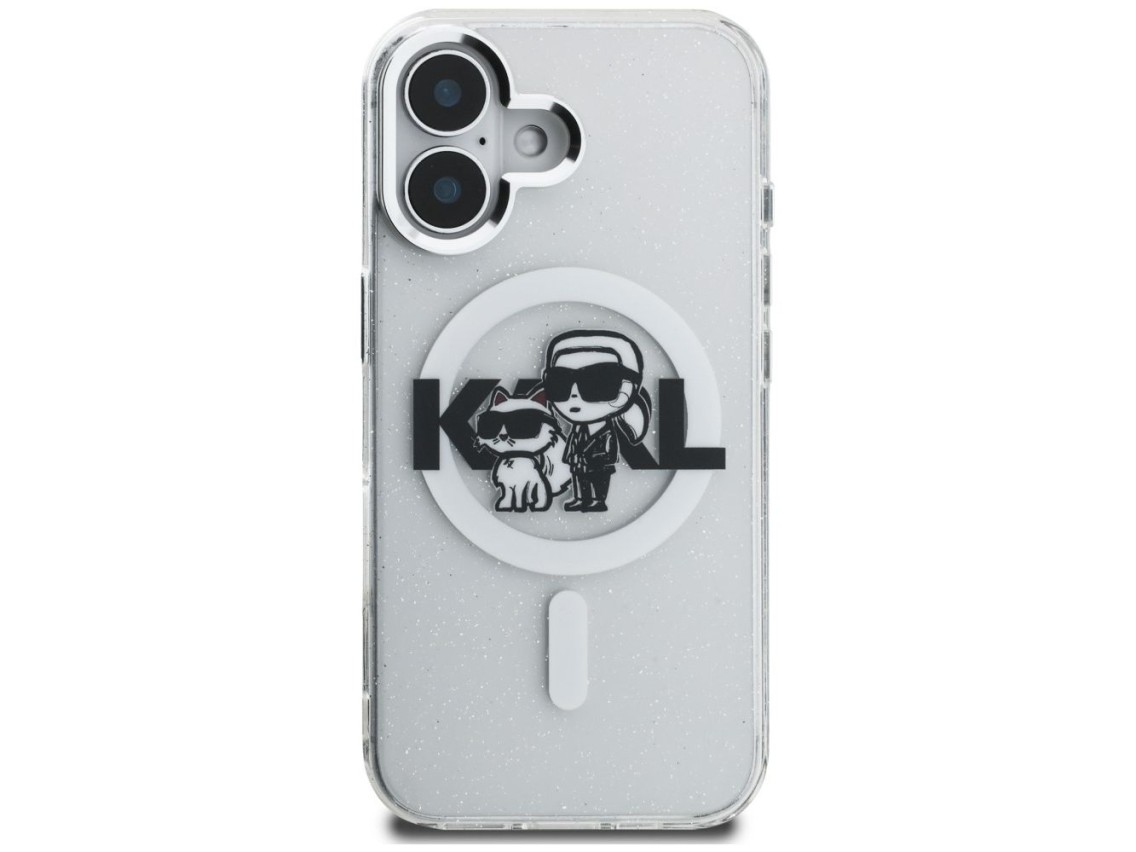 Funda MagSafe Karl Lagerfeld IML Glitter Karl & Choupette Sketch Logo para iPhone 16 - Transparente