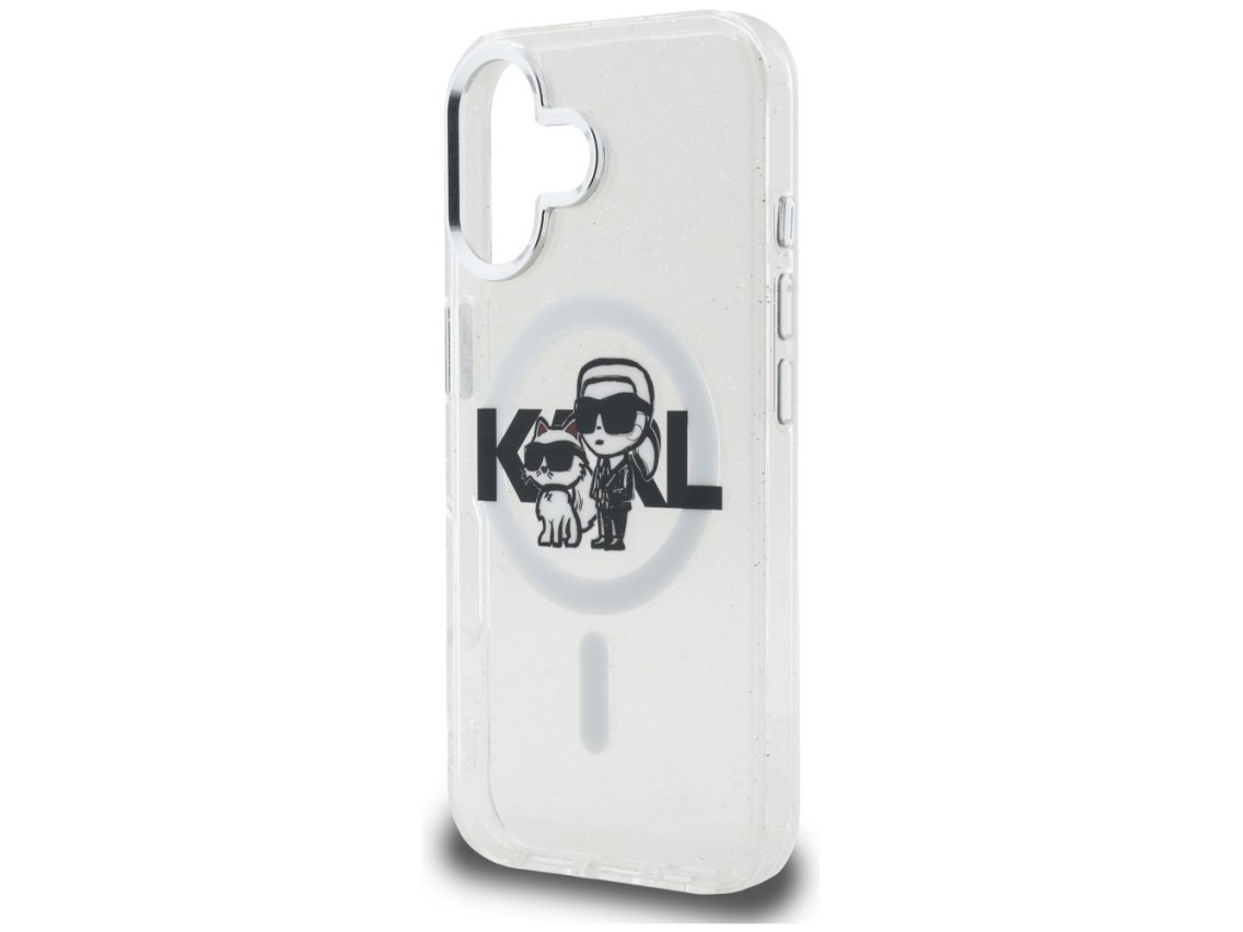 Funda MagSafe Karl Lagerfeld IML Glitter Karl & Choupette Sketch Logo para iPhone 16 - Transparente