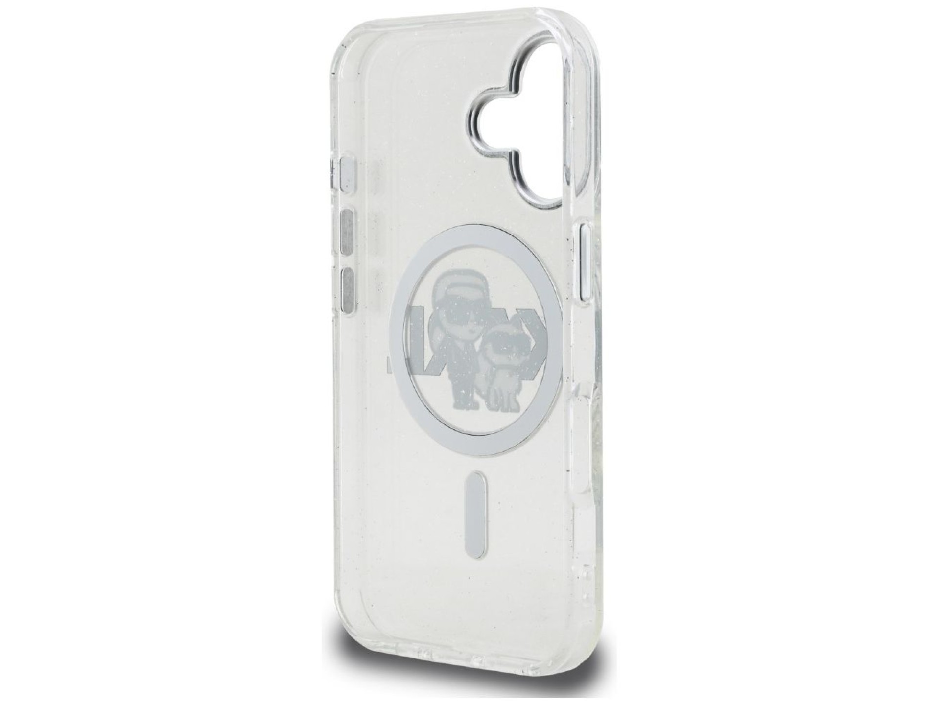 Funda MagSafe Karl Lagerfeld IML Glitter Karl & Choupette Sketch Logo para iPhone 16 - Transparente