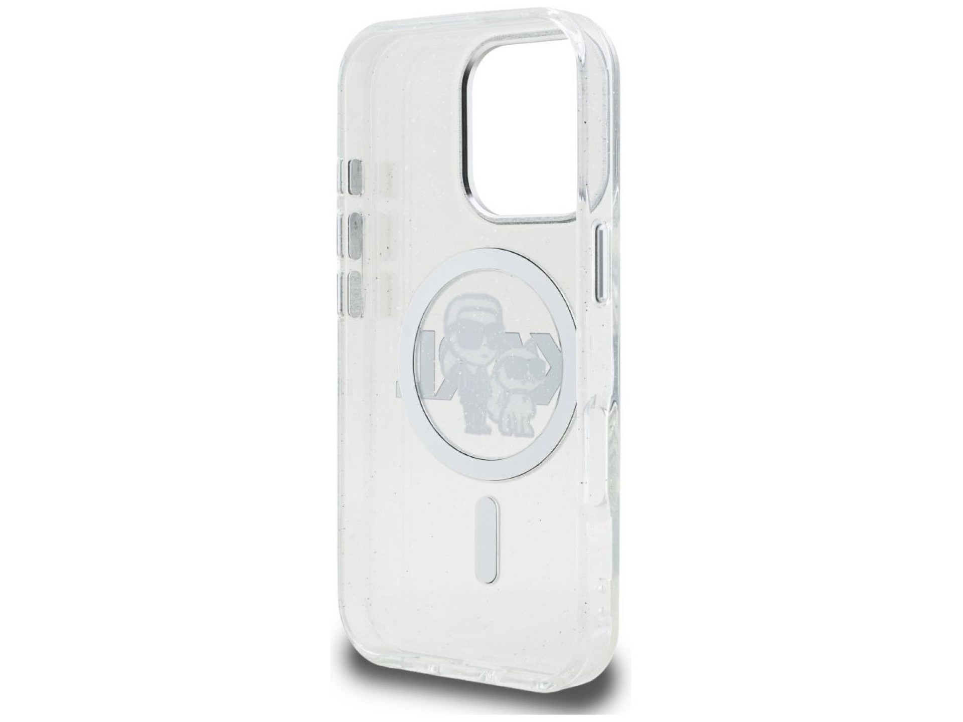 Karl Lagerfeld IML Glitter Karl & Choupette Sketch Logo MagSafe Case for iPhone 16 Pro - Clear