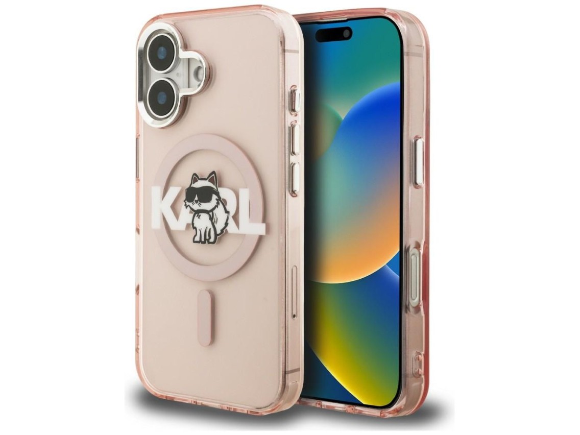 Funda Karl Lagerfeld IML Choupette Sketch Logo MagSafe para iPhone 16 - Rosa