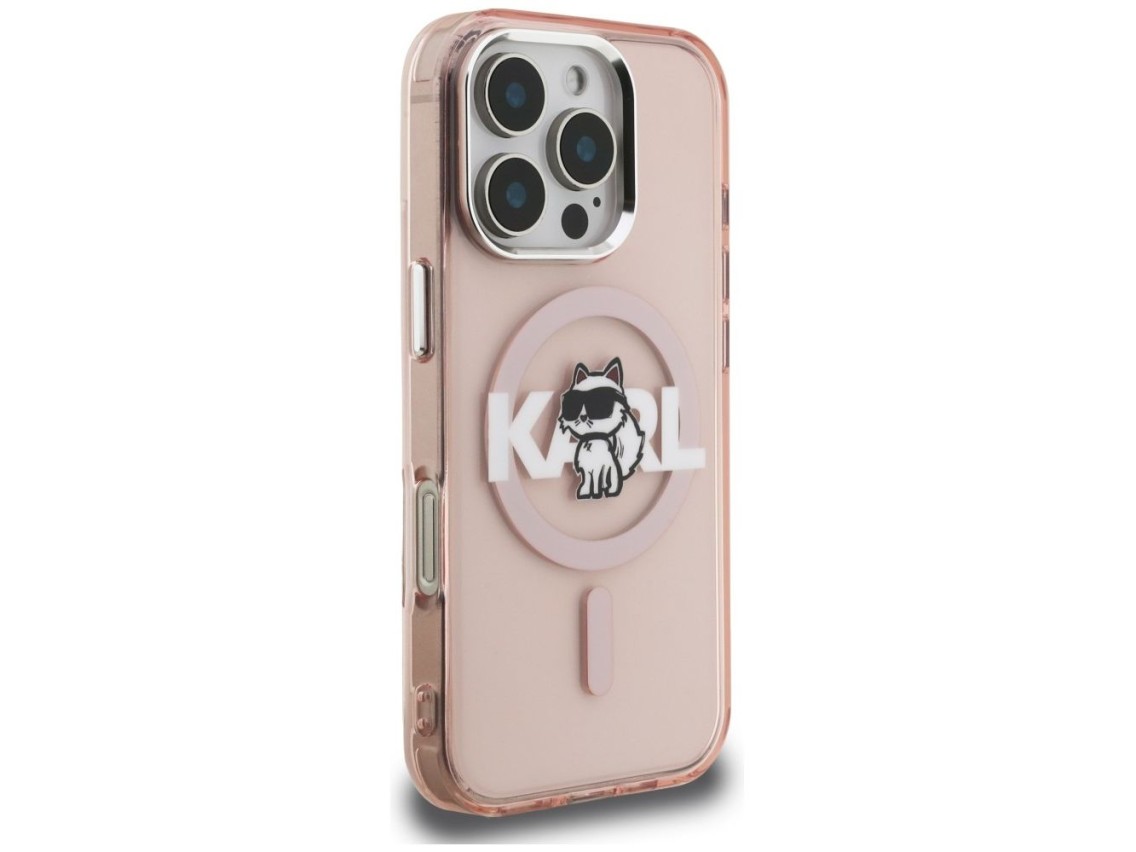 Karl Lagerfeld IML Choupette Sketch Logo MagSafe Case for iPhone 16 Pro - Pink