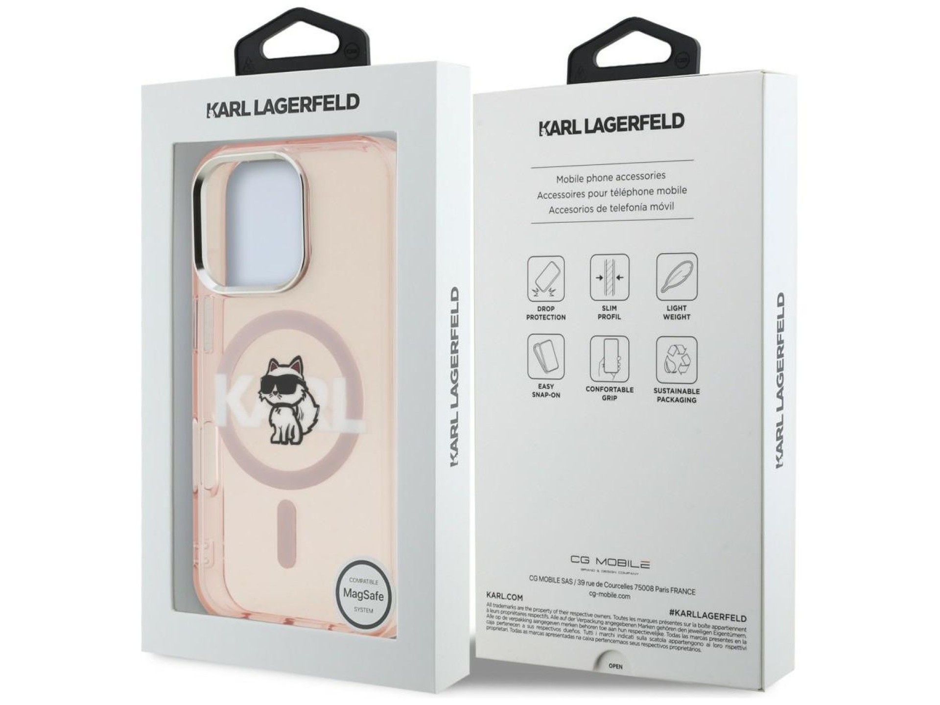 Funda Karl Lagerfeld IML Choupette Sketch Logo MagSafe para iPhone 16 Pro - Rosa