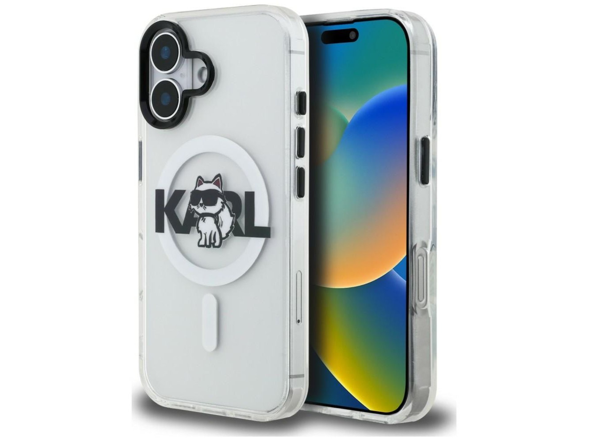 Capa MagSafe para iPhone 16 com o logo Karl Lagerfeld IML Choupette Sketch - Transparente