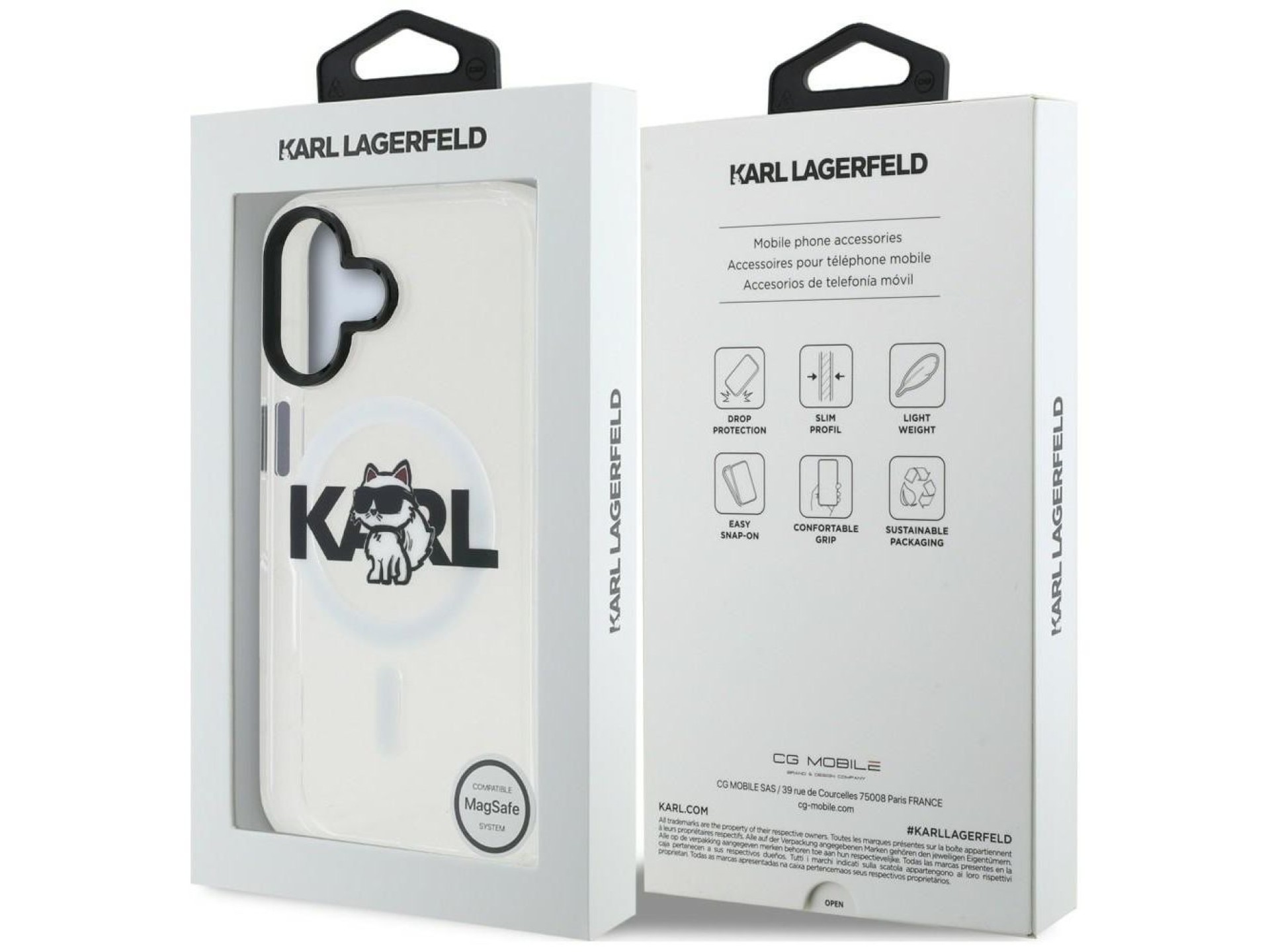 Capa MagSafe para iPhone 16 com o logo Karl Lagerfeld IML Choupette Sketch - Transparente