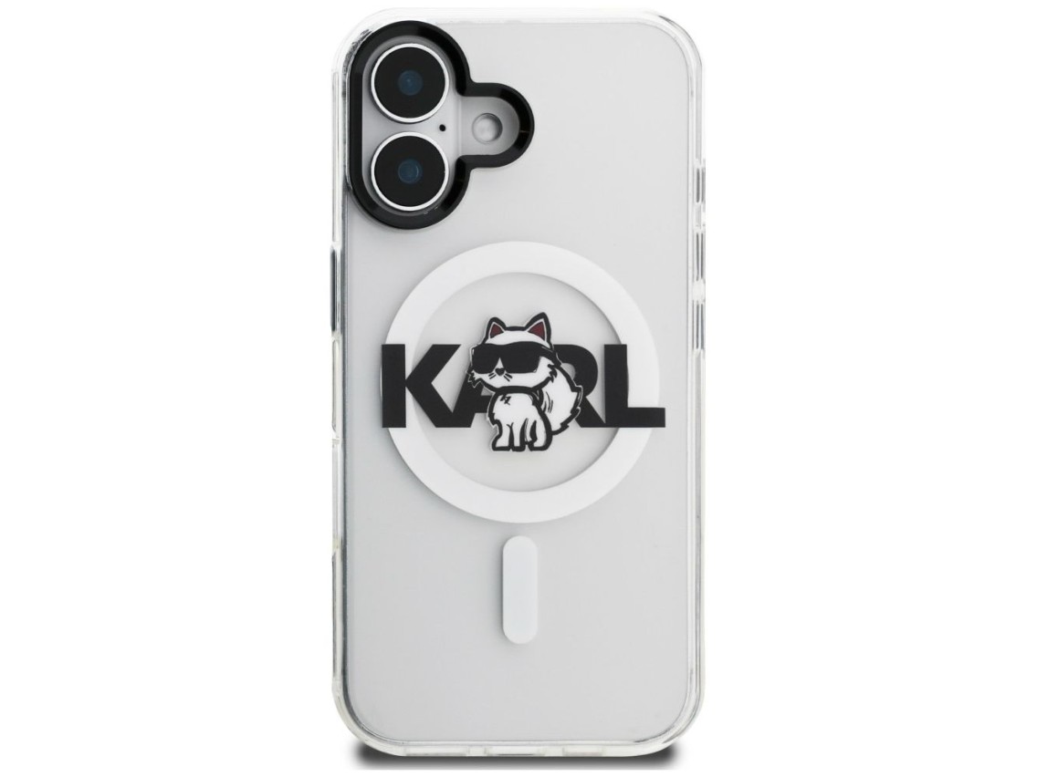 Capa MagSafe para iPhone 16 com o logo Karl Lagerfeld IML Choupette Sketch - Transparente