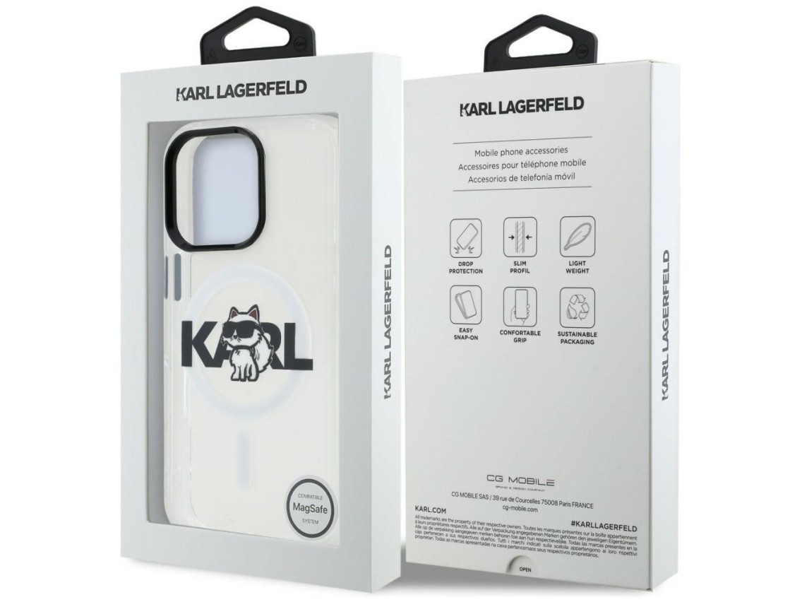 Funda Karl Lagerfeld IML Choupette Sketch Logo MagSafe para iPhone 16 Pro Max - Transparente
