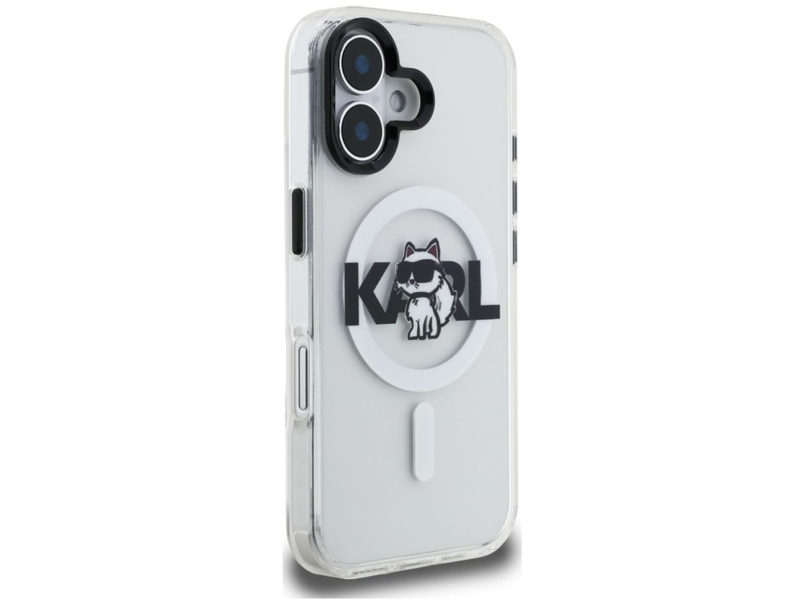 Capa MagSafe para iPhone 16 com o logo Karl Lagerfeld IML Choupette Sketch - Transparente
