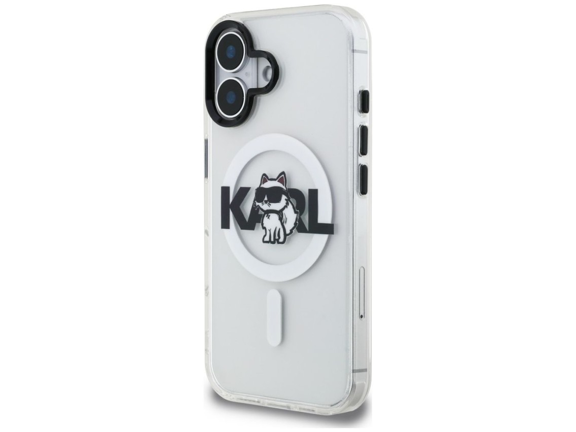Capa MagSafe para iPhone 16 com o logo Karl Lagerfeld IML Choupette Sketch - Transparente
