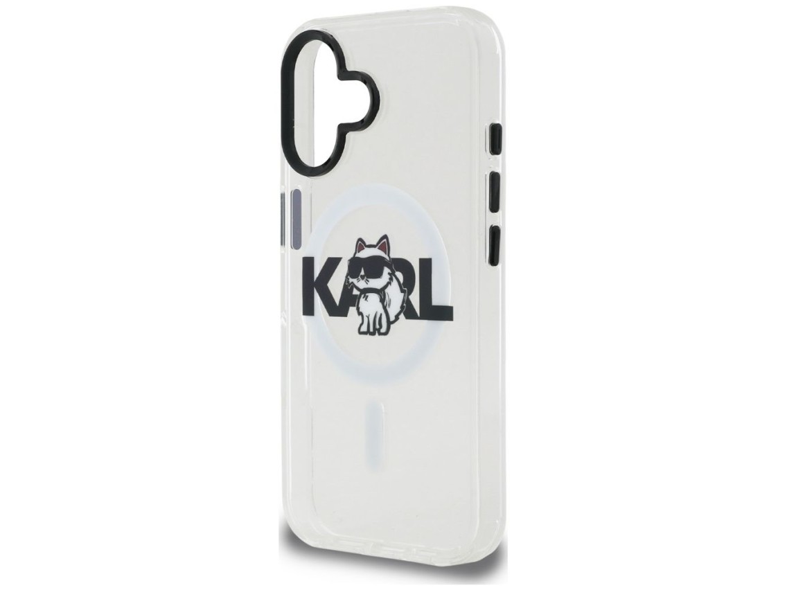 Capa MagSafe para iPhone 16 com o logo Karl Lagerfeld IML Choupette Sketch - Transparente