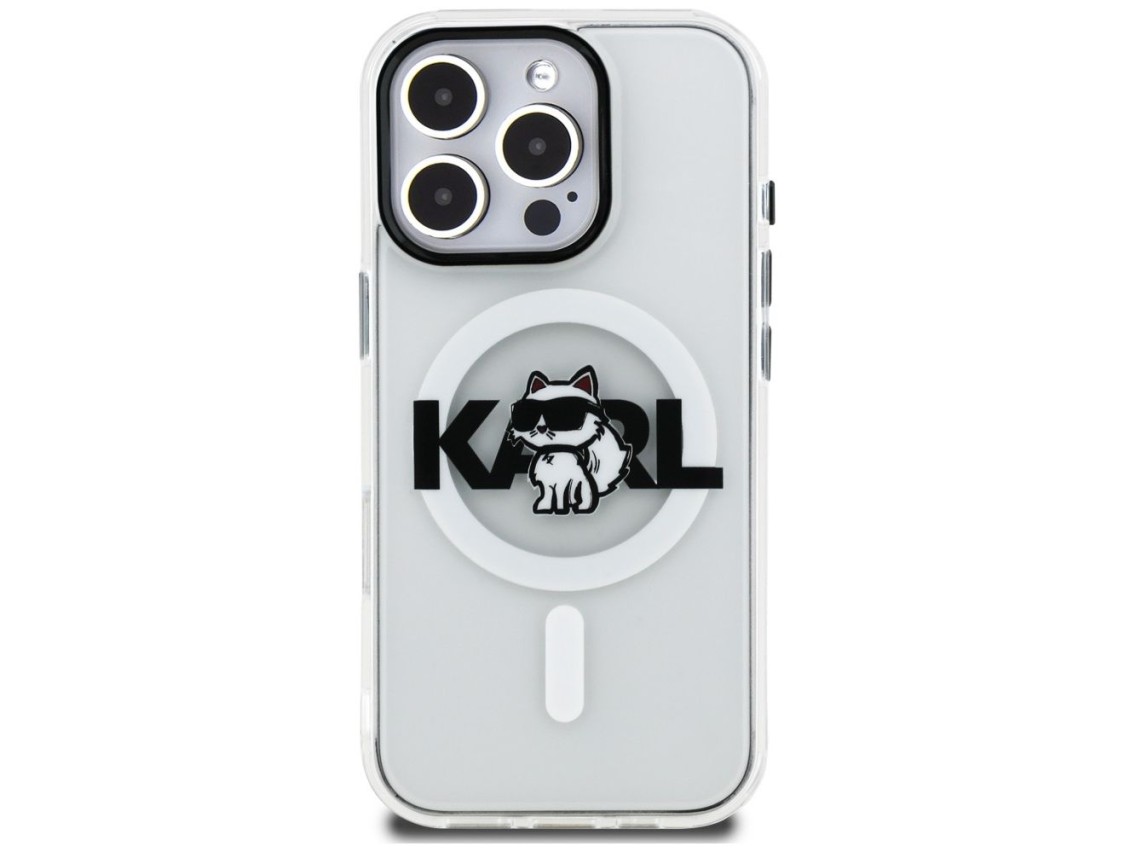 Capa MagSafe Karl Lagerfeld IML Choupette Sketch Logo para iPhone 16 Pro - Transparente