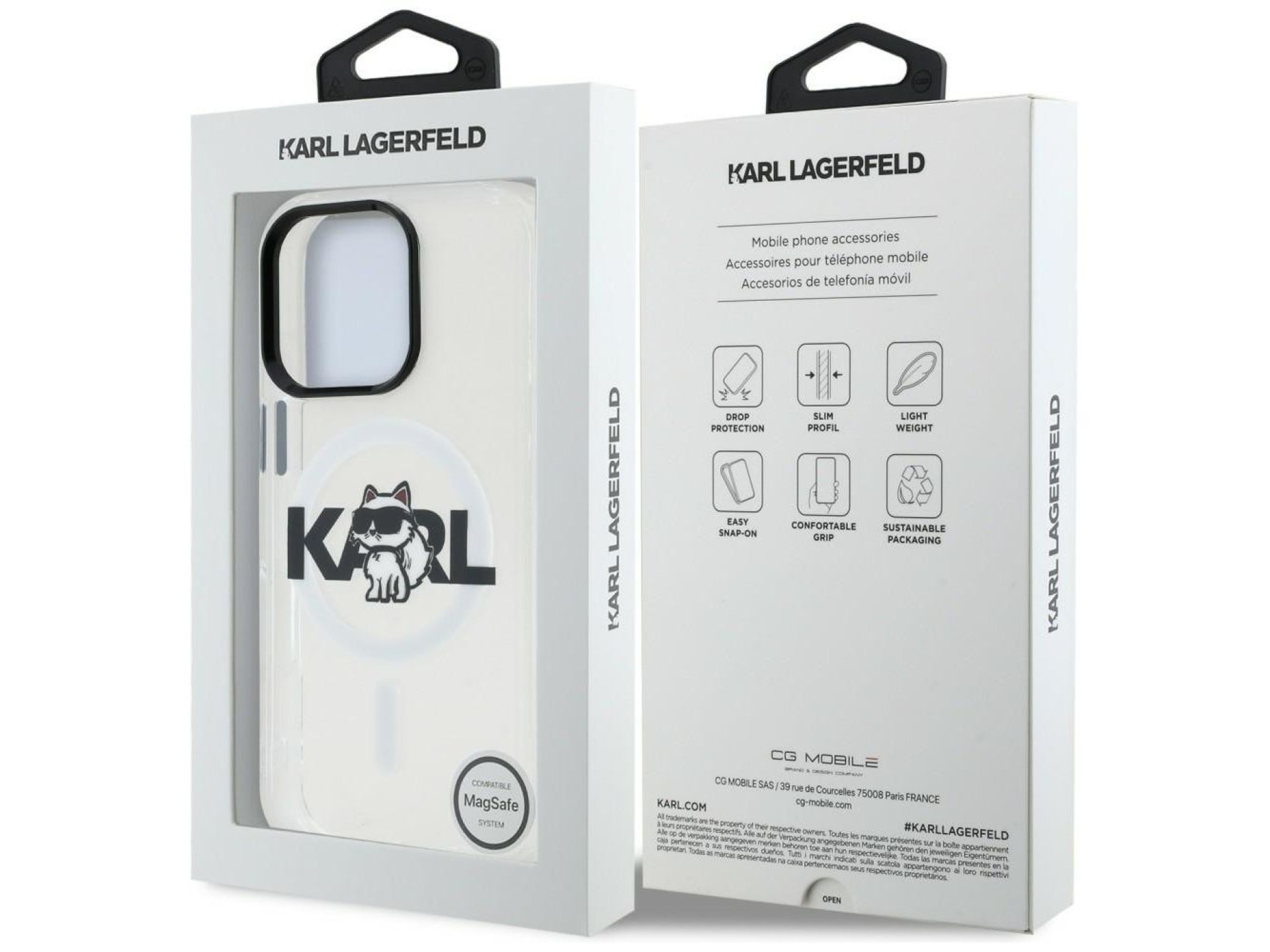 Funda Karl Lagerfeld IML Choupette Sketch Logo MagSafe para iPhone 16 Pro Max - Transparente